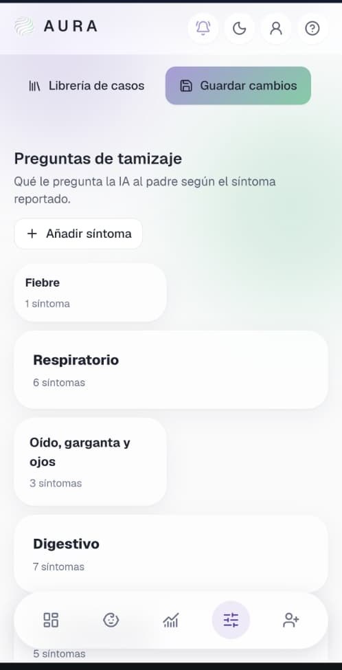 Configuración de preguntas de tamizaje por síntoma